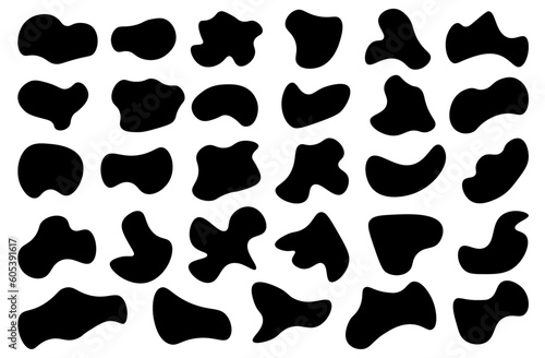 shape set, Random blobs print. Black Form Abstract style design simple rounded