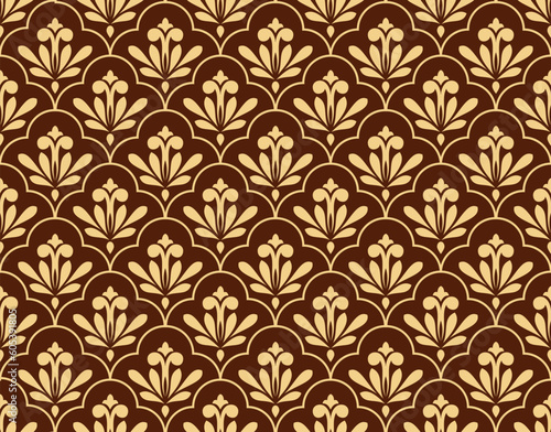 Flower geometric pattern. Seamless vector background. Gold and brown ornament