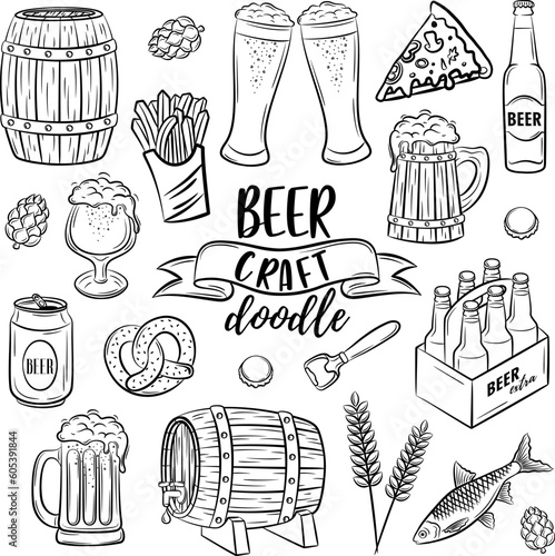 Vector craft beer doodle set 