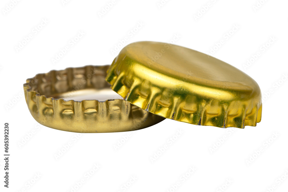 Crown cap bottle gold silver metal isolated on the white clipping path Crown cap bottle gold silver metal isolated on the white clipping path