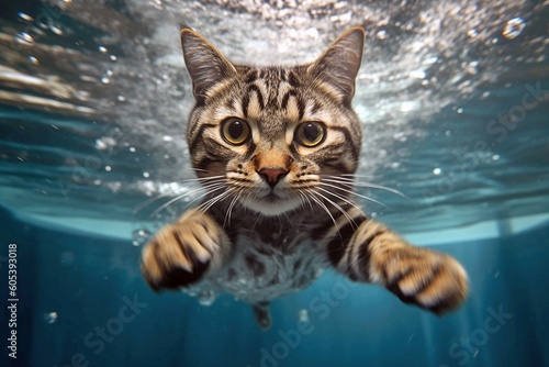 Feline Paddle: A Cat's Unexpected Pool Adventure - AI Generative