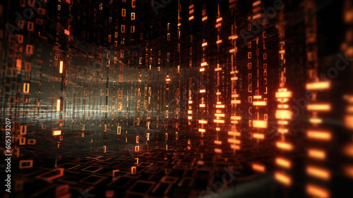 Cyberspace with binary code. Digital world. Virtual reality and futuristic background. Created with Generative AI