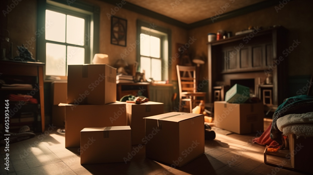 Cardboard boxes at home. Generative Ai Cardboard boxes at home. Generative Ai