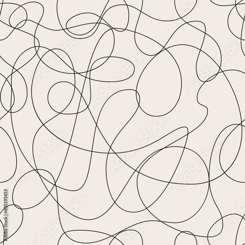 Vector seamless pattern. Decorative texture with tangled curved lines. Scrawl squiggly in pastel colors.