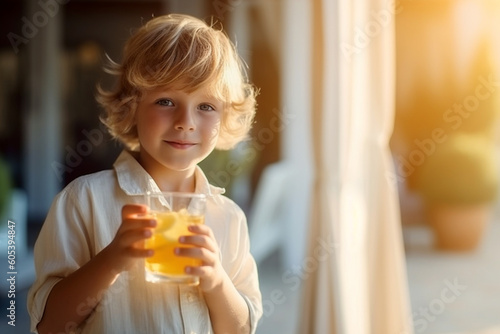 child drinking orange juice, lemonade