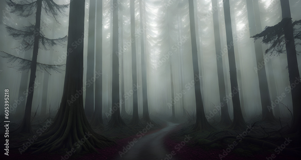 fog in the forest woods
