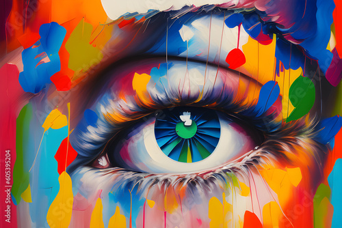 Colorful eye close-up. Colorful abstract background. Art design