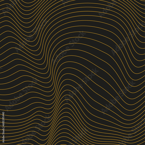 Distorted wave gold texture. Abstract dynamical rippled surface. Vector stripe deformation background. Fashion luxury design.