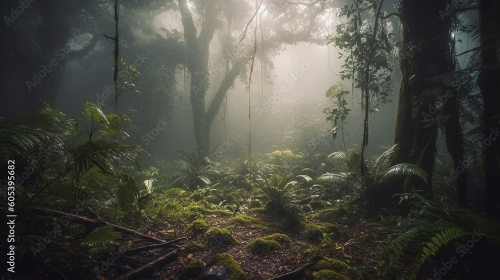 Foggy forest. Generative Ai