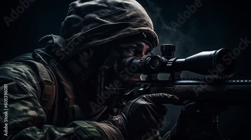 Human in sniper gun. Generative Ai