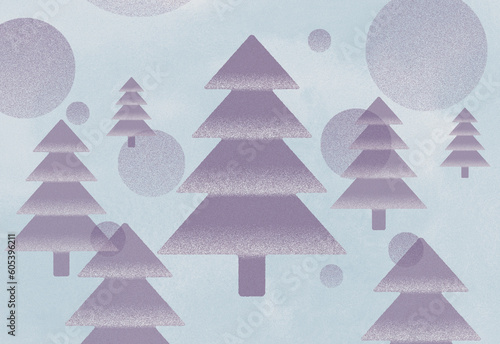 雪が降る冬の針葉樹のイラスト、クリスマスツリー