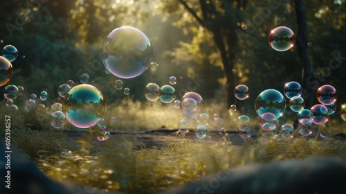 Wallpaper Mural Shining soap bubbles in the park. Generative Ai Torontodigital.ca