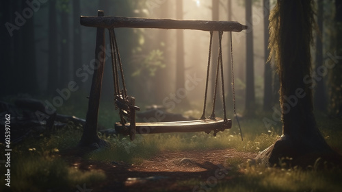 Swing in the forest. Generative Ai