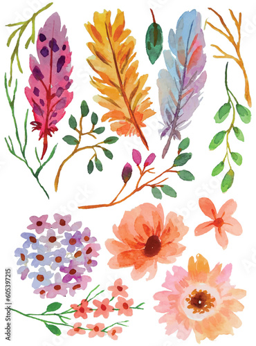 watercolor flower elements hand draw
