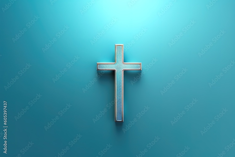 Golden cross on light blue gradient background