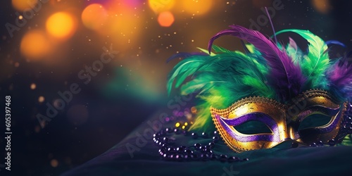 carnival mask with bokeh light background, copy space