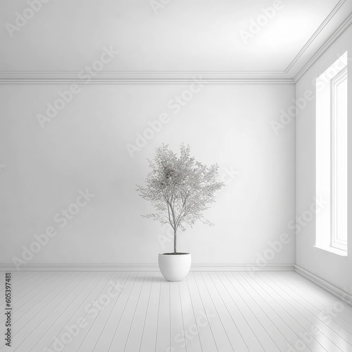 Empty Room with Plant Minimalism Illustration Generative AI KI Digital Art Cover Backdrop