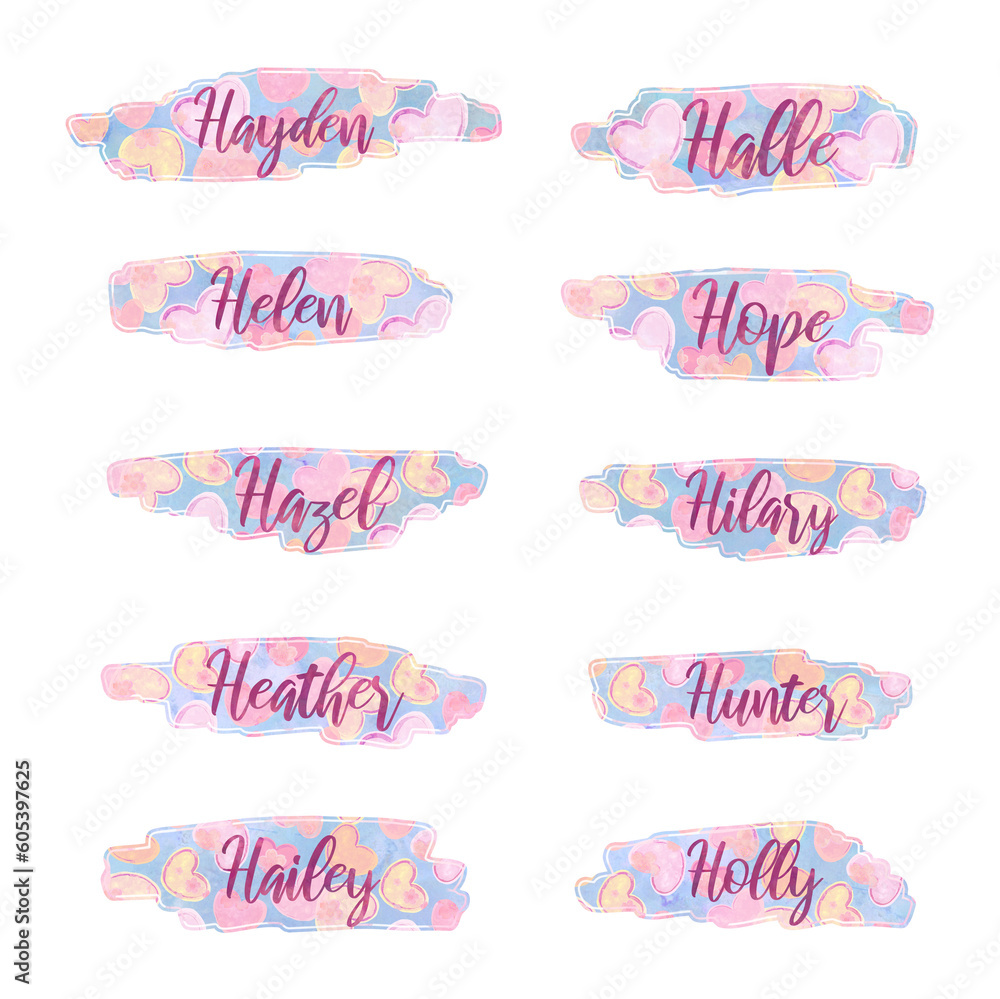 baby girl names that start with letter H, stickers, USA, labels with