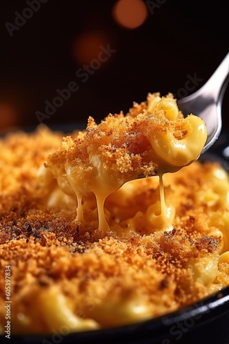 American mac and cheese  macaroni pasta in cheesy sauce - Generative AI