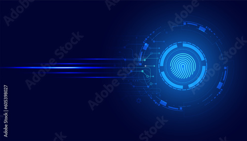 abstract circle digital cyber security fingerprint connection and communication futuristic on blue background.