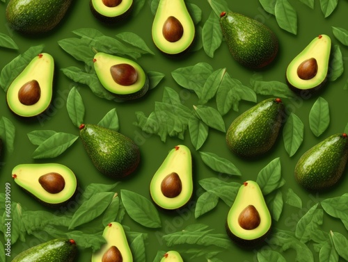 Avocados background as seamless tile (generative AI)