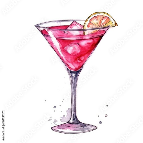 Wallpaper Mural Cosmopolitan Cocktail isolated on white drawn with watercolor (generative AI) Torontodigital.ca