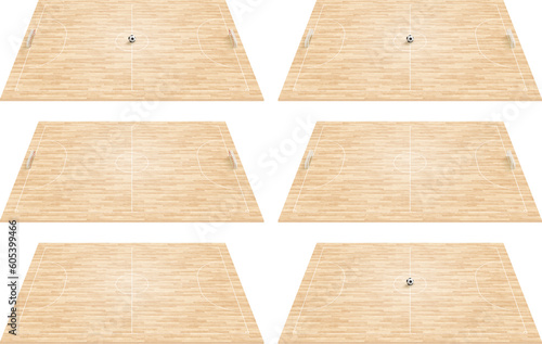 遠近法の木製の床のフットサルコートのセット