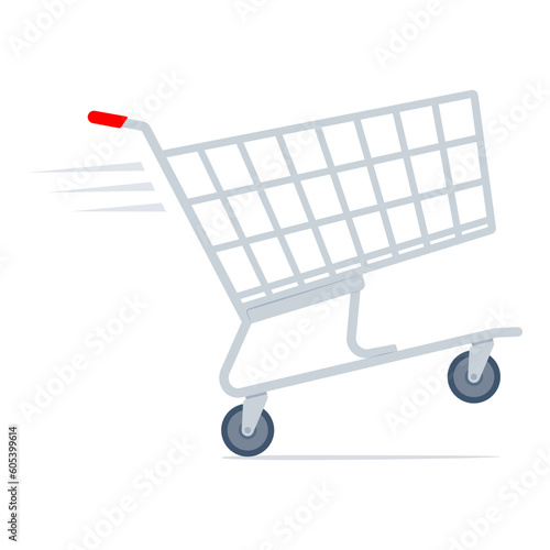 Empty supermarket trolley isolated, grocery shopping and offers concept