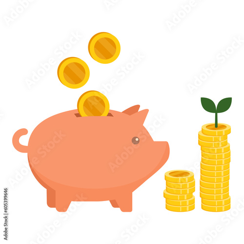 Successful investment: piggy bank and coins