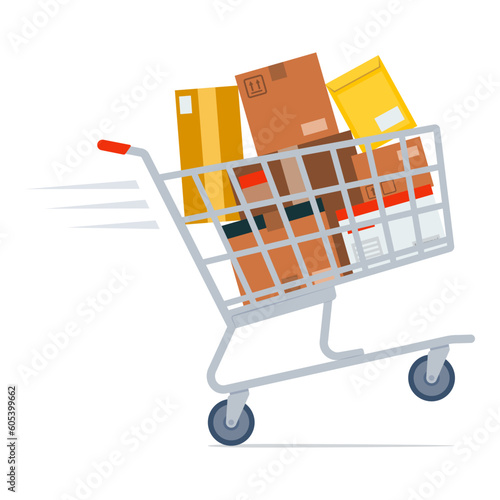 Shopping cart full of delivery boxes