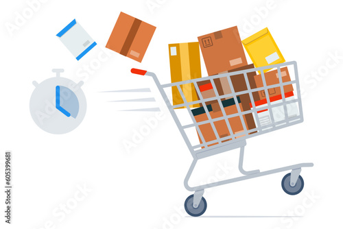 Shopping cart full of delivery boxes