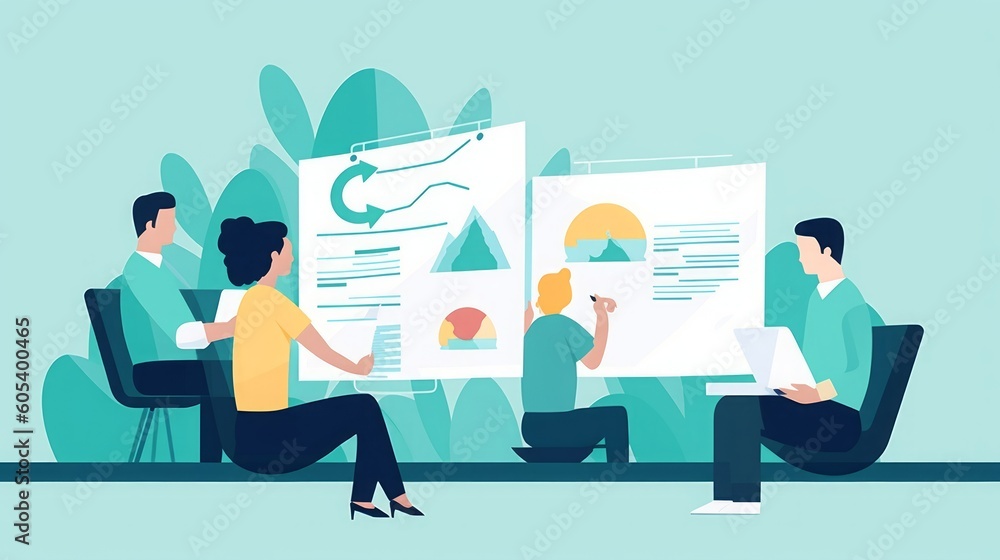 Discussing Idea. The team is talking about a new project. illustration, Generative AI Discussing Idea. The team is talking about a new project. illustration, Generative AI