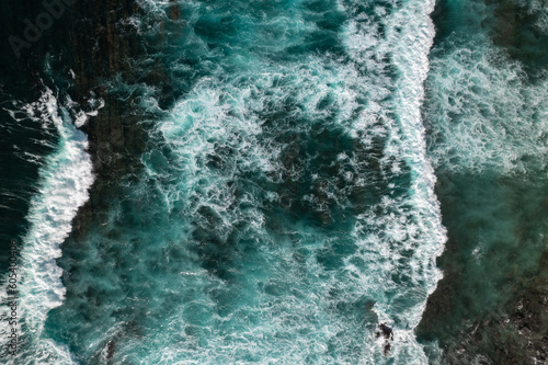 Waves in a deep blue sea in the coast of Asturias, Spain.