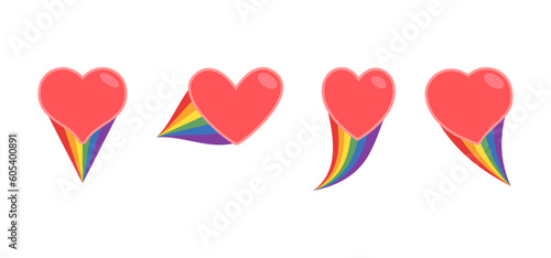 Heart icon with rainbow flag comet. Love diversity, pride month symbol.