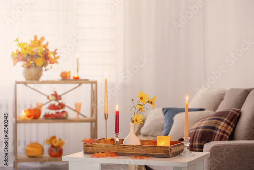 beautiful autumnal decor in home white interior