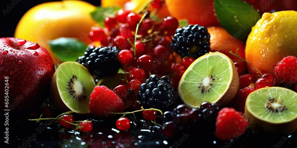 AI Generated. AI Generative. Photo illustration of mix eco organic healthy fruits and berry. Graphic Art AI Generated. AI Generative. Photo illustration of mix eco organic healthy fruits and berry. Graphic Art