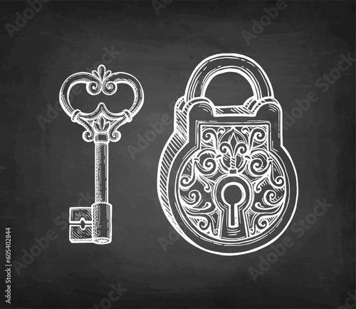 Vintage padlock and key.