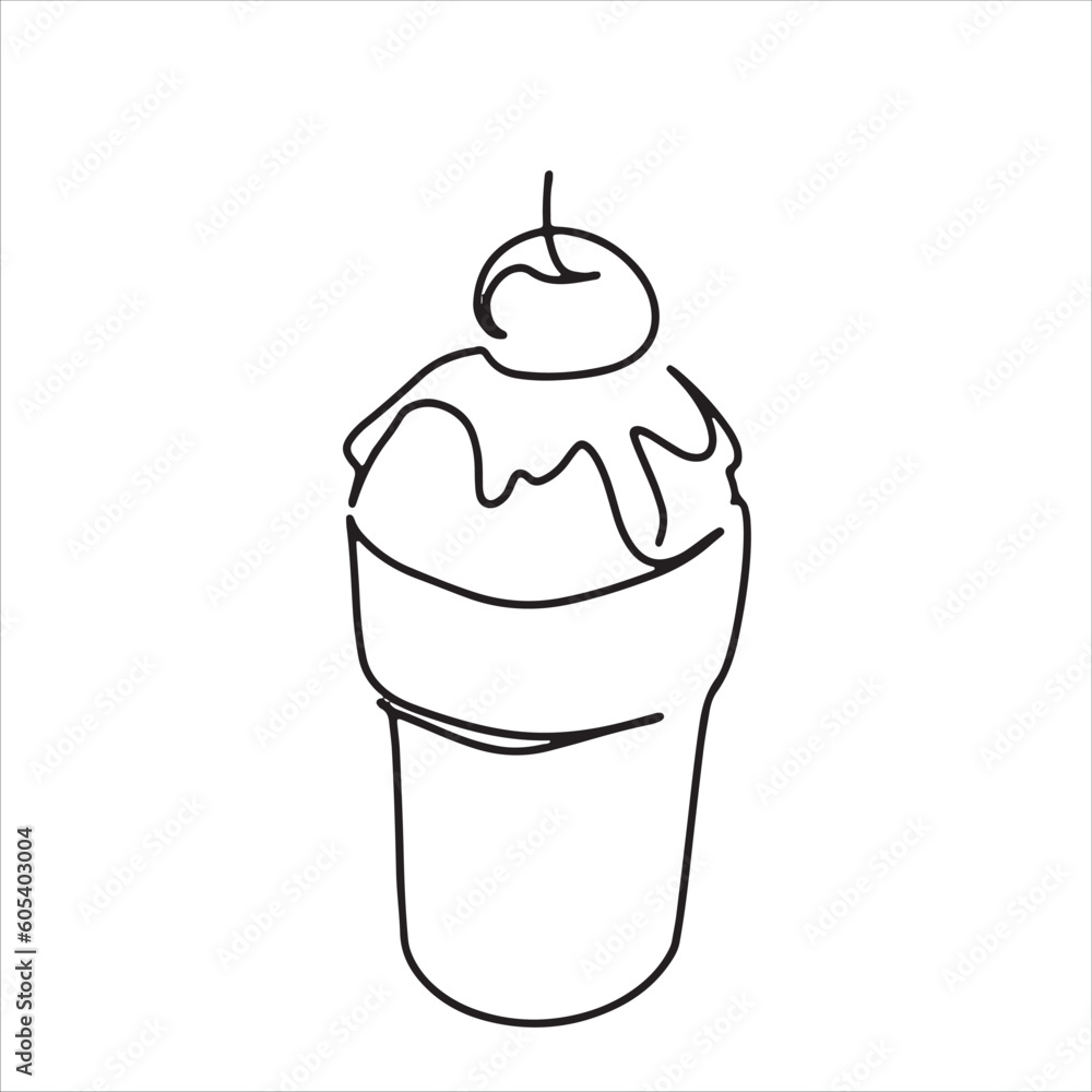 continuous line one line summer ice cream fresh name logo dessert hand drawn illustration vector continuous line one line summer ice cream fresh name logo dessert hand drawn illustration vector