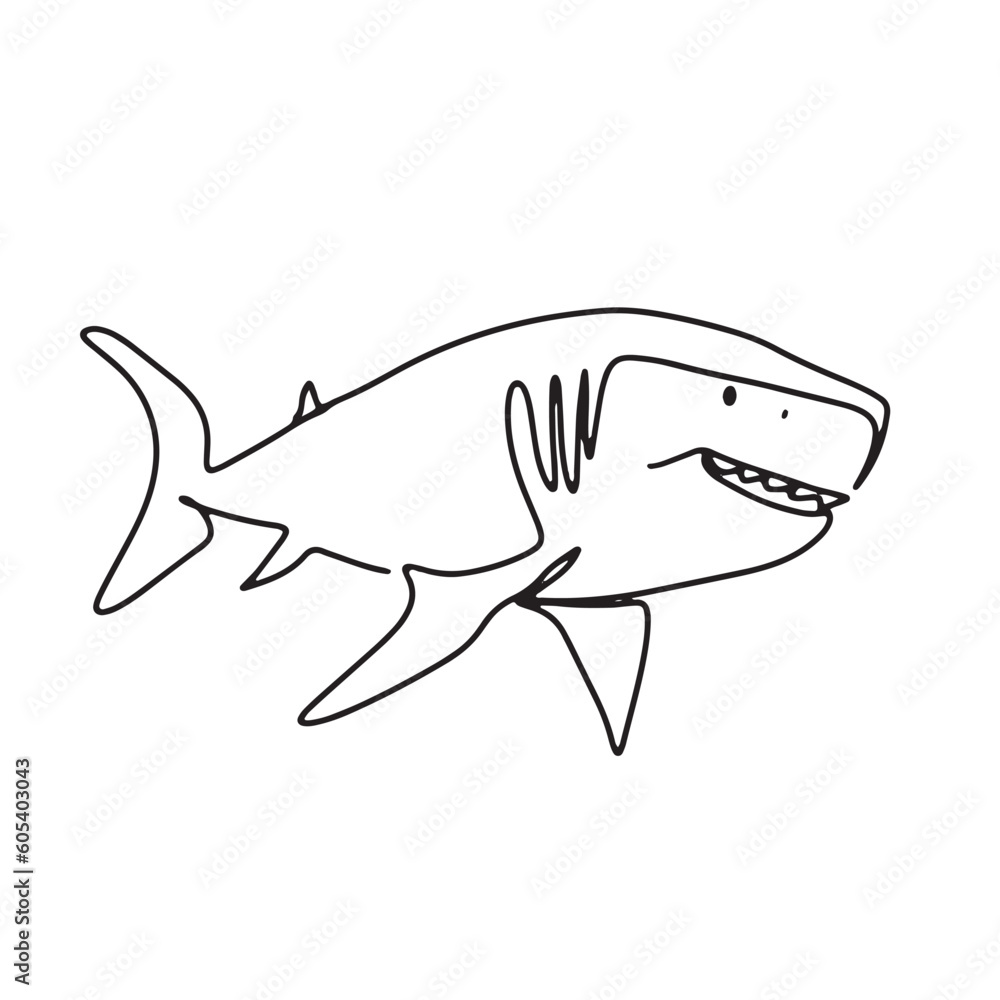 continuous line one line aquatic animal shark hand drawn illustration vector continuous line one line aquatic animal shark hand drawn illustration vector