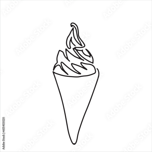 continuous line one line summer ice cream fresh name logo dessert hand drawn illustration vector