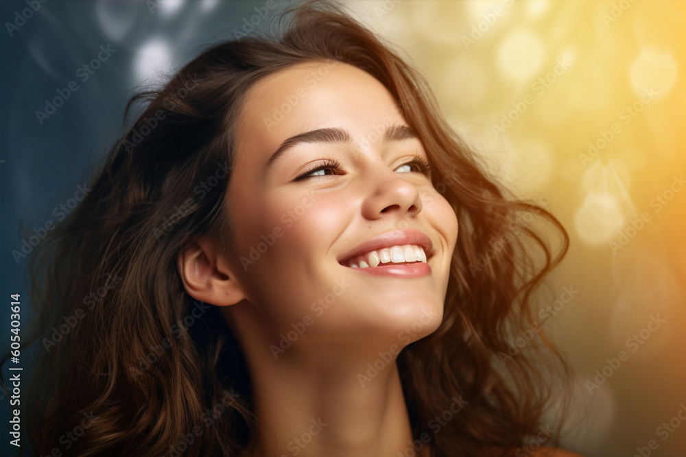 happy young woman who is thinking with Generative AI happy young woman who is thinking with Generative AI