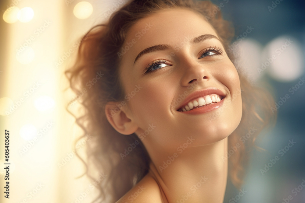 happy young woman who is thinking with Generative AI happy young woman who is thinking with Generative AI