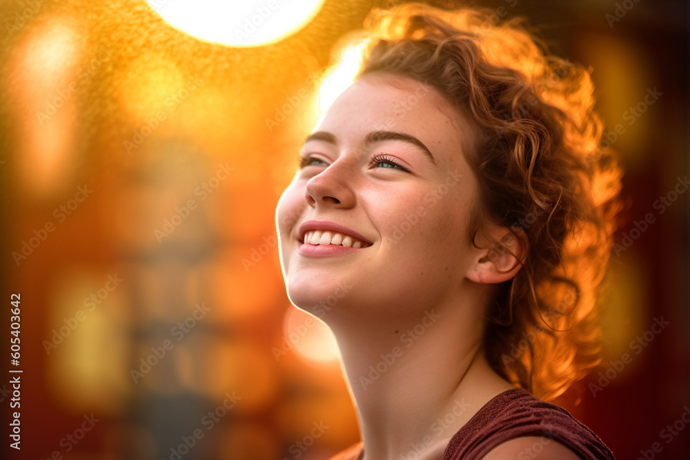 happy young woman who is thinking with Generative AI happy young woman who is thinking with Generative AI