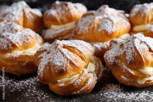 Choux pastry with topping icing sugar choux Food Photography