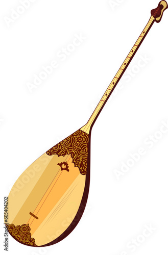 musical instrument dutar with uzbek ornament vector musical instrument with two strings wood tool applied art