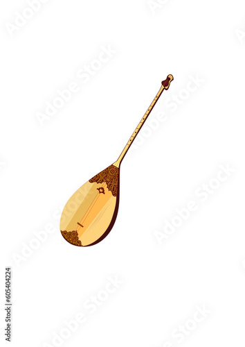 musical instrument dutar with uzbek ornament vector musical instrument with two strings wood tool applied art