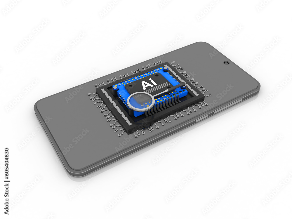 3d rendering microchips on mobile phone search concept 3d rendering microchips on mobile phone search concept