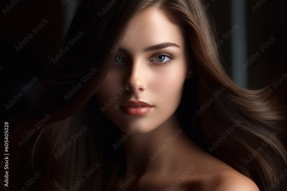 beautiful woman with dark brown hair in the style of smooth and polished with Generative AI beautiful woman with dark brown hair in the style of smooth and polished with Generative AI