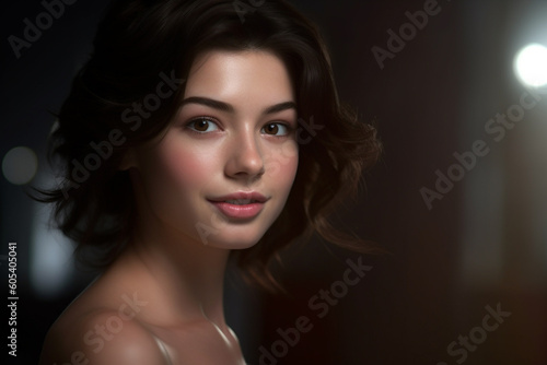 beautiful woman with dark brown hair in the style of smooth and polished with Generative AI