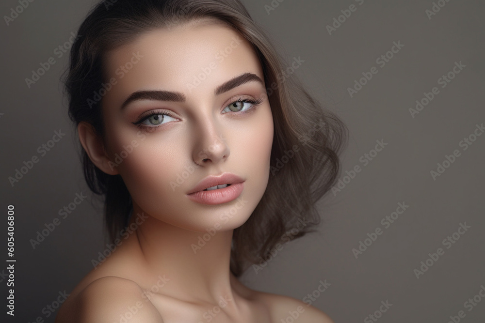 Fototapeta premium a beautiful face of a young woman healthy skin in skin care concept with Generative AI